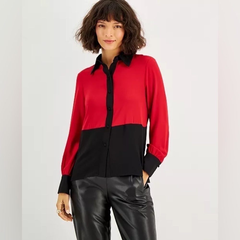 Bar III Red Black Colorblock Button Down Shirt. XXL. NWT.
